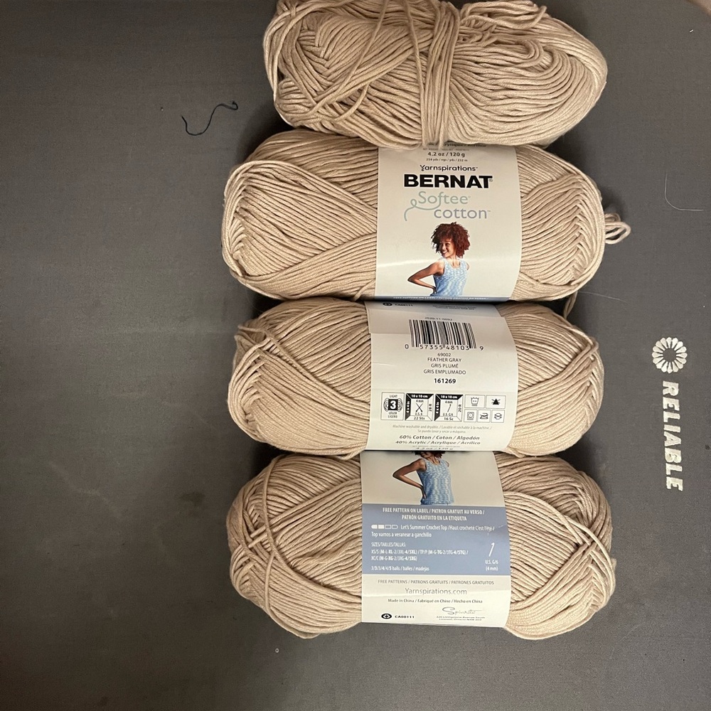 Bernat Softee Cotton Yarn - feather gray (cream)